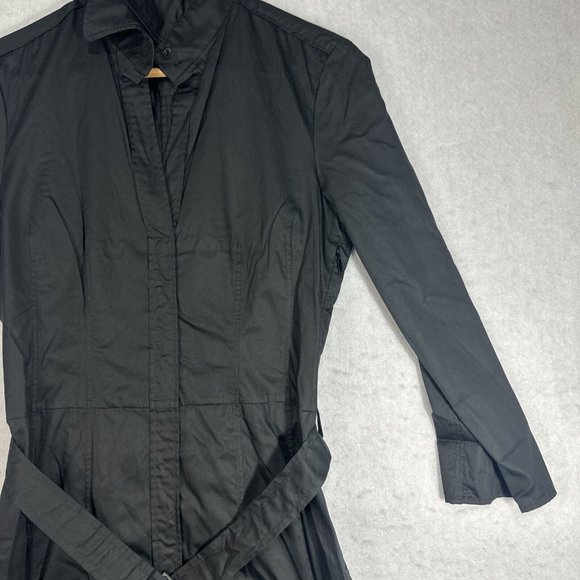 Hugo Boss Womens Shirt Dress size 10 Black Long Sleeve Belt Polished Cotton - Picture 9 of 15